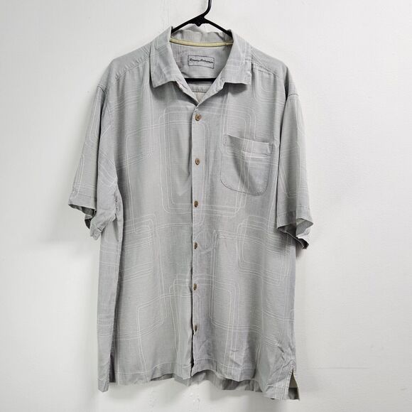 Tommy Bahama Camp Shirt Mens Extra Large Gray Silk Button Up Vacation Casual - Picture 1 of 9